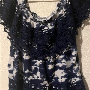 No Boundaries Navy and White Lace Blouse